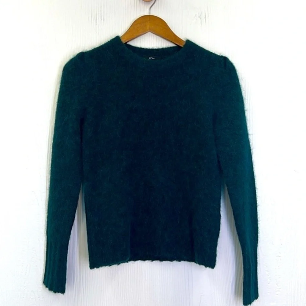 J. Crew - Emerald Alpaca Crewneck Puff Shoulders Long Sleeve Sweater Size XXS